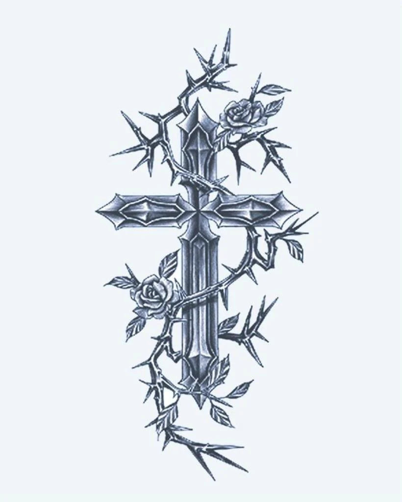 Cross with Roses & Thorns