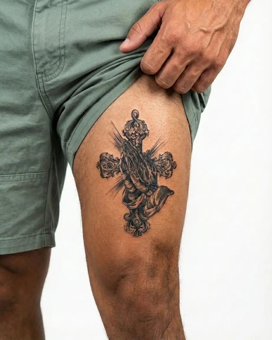 Praying Hands & Ornate Cross