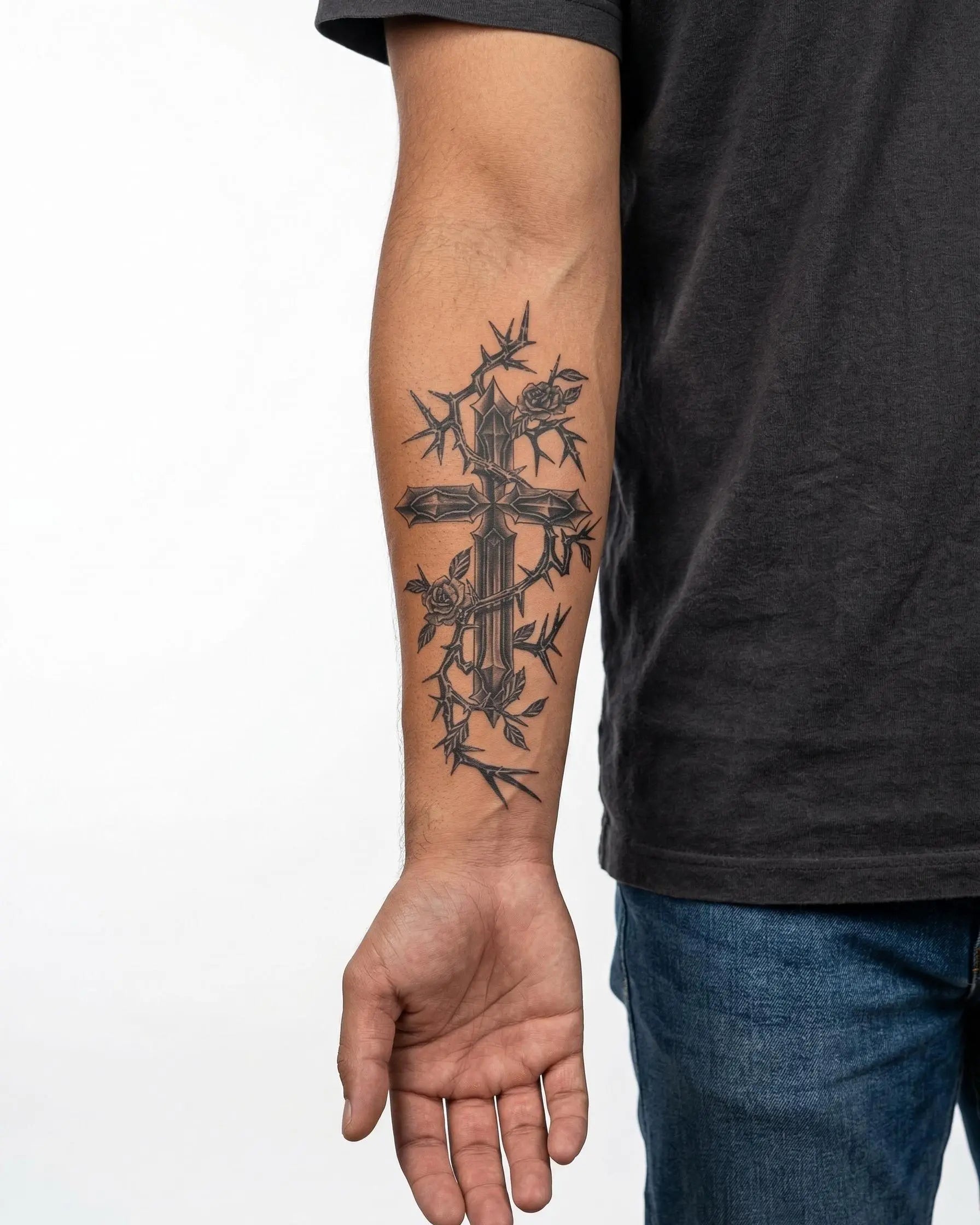 Cross with Roses & Thorns