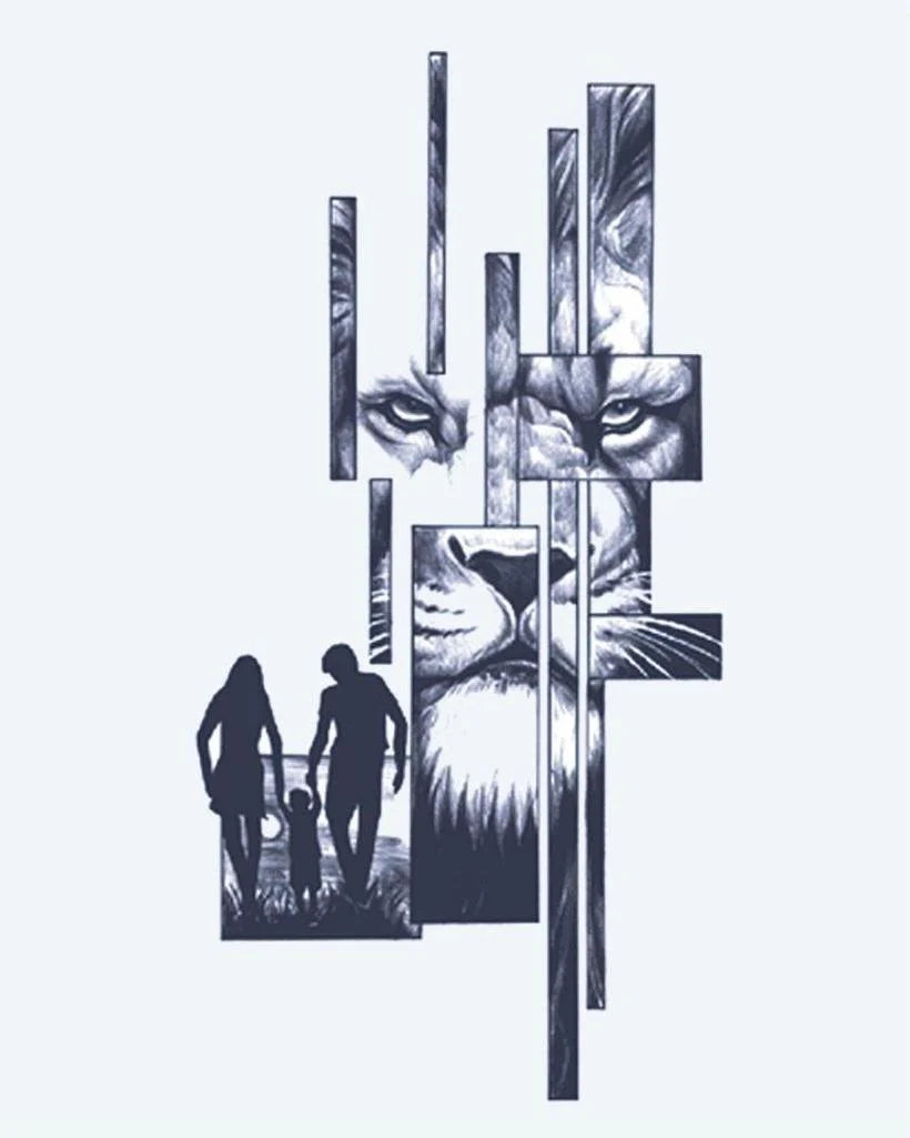 Lion & Family Silhouette