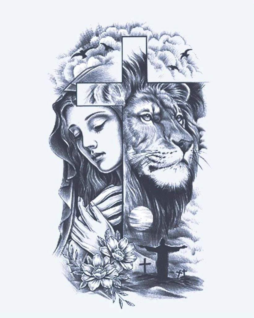 Praying Woman, Lion & Cross