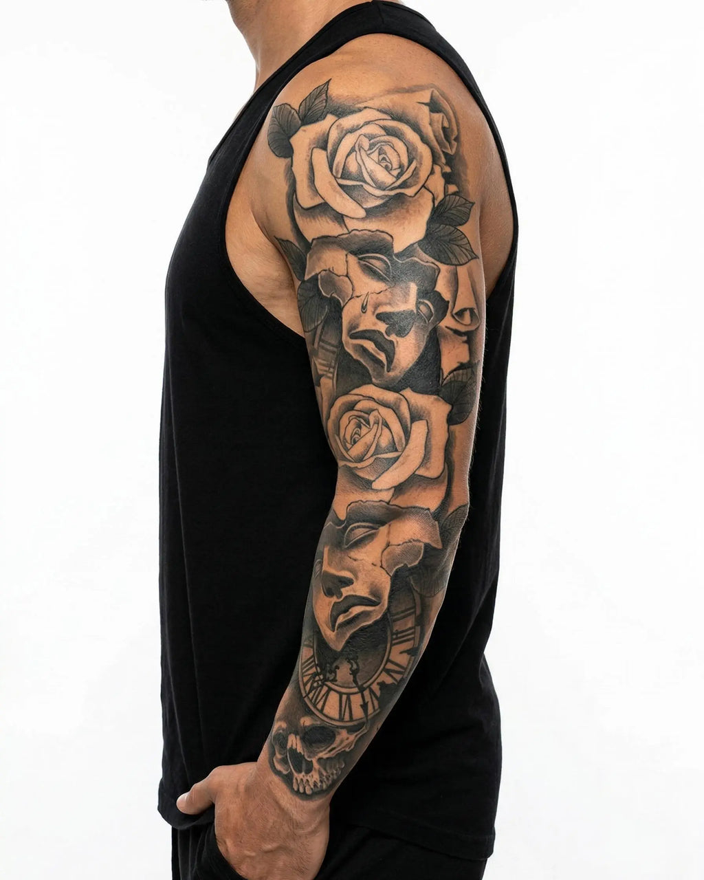 Theater Masks, Roses & Skull