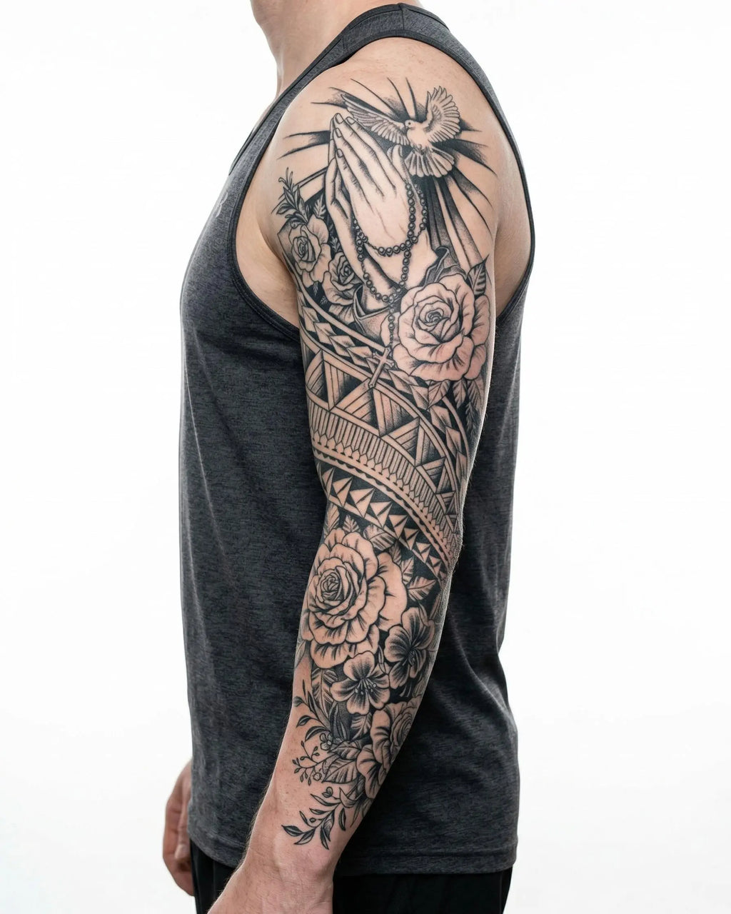 Praying Hands, Dove & Tribal Roses